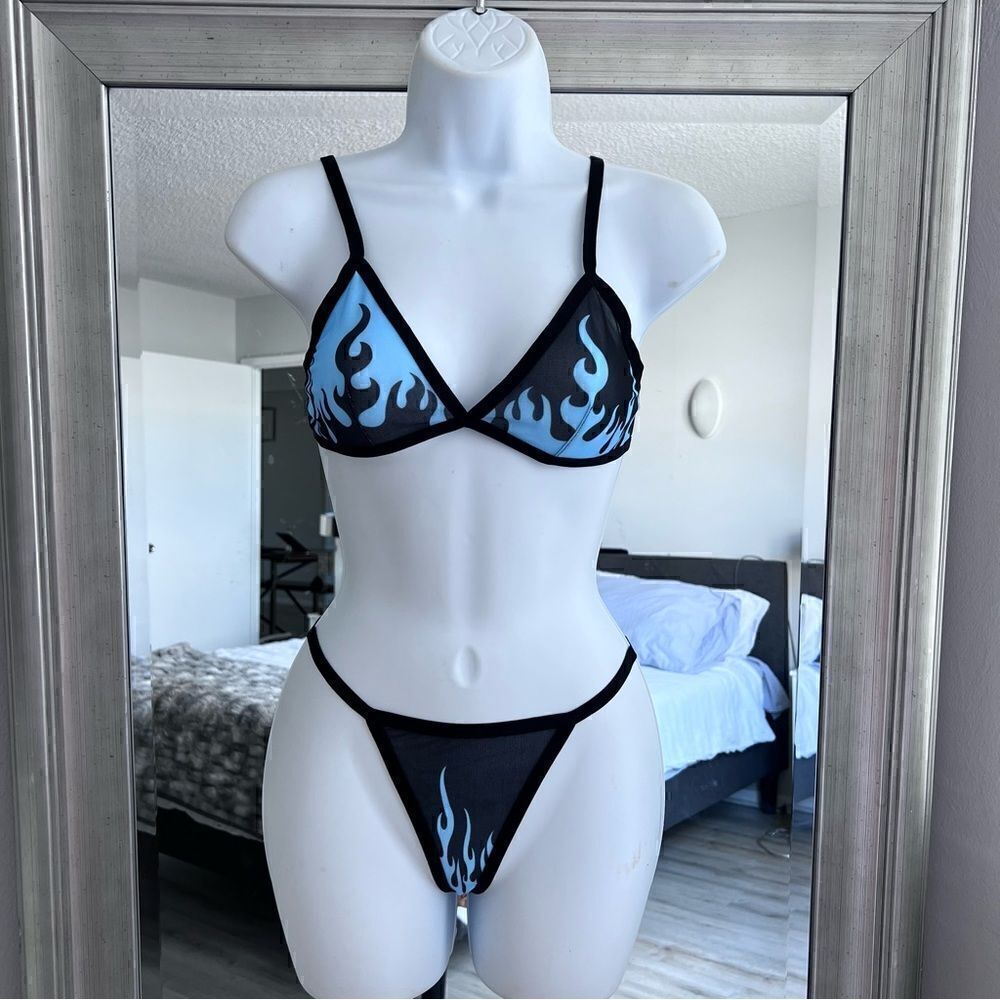 ROMWE Fire Print Mesh Lingerie Set Size S